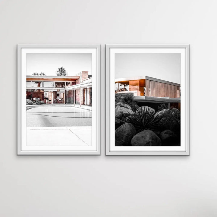 Lunch at Sinatras House - Two Piece Mid Century Retro Vintage House Wall Art Print Set in Copper Tones - I Heart Wall Art