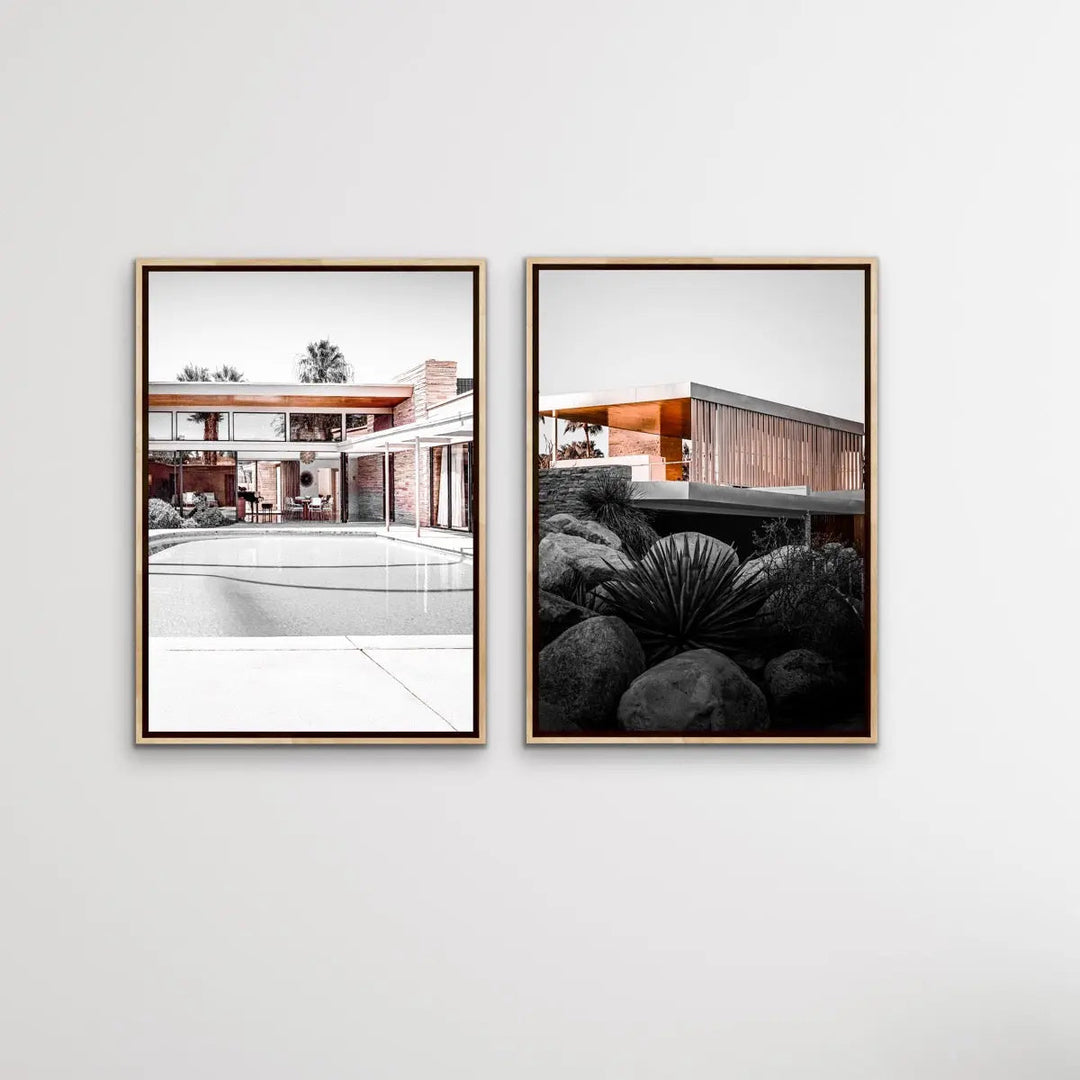 Lunch at Sinatras House - Two Piece Mid Century Retro Vintage House Wall Art Print Set in Copper Tones - I Heart Wall Art