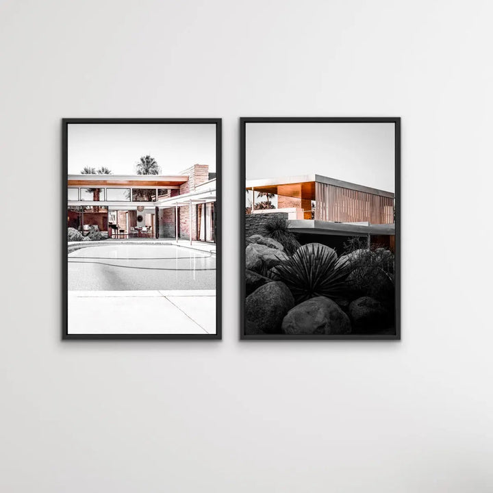 Lunch at Sinatras House - Two Piece Mid Century Retro Vintage House Wall Art Print Set in Copper Tones - I Heart Wall Art