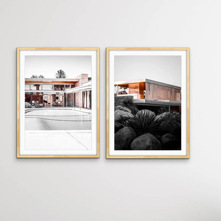 Lunch at Sinatras House - Two Piece Mid Century Retro Vintage House Wall Art Print Set in Copper Tones - I Heart Wall Art