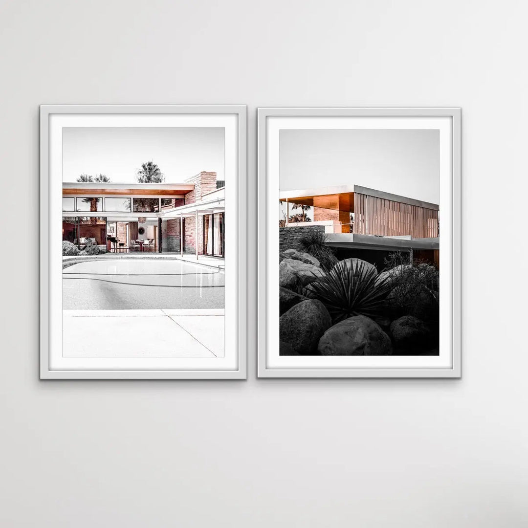 Lunch at Sinatras House - Two Piece Mid Century Retro Vintage House Wall Art Print Set in Copper Tones - I Heart Wall Art