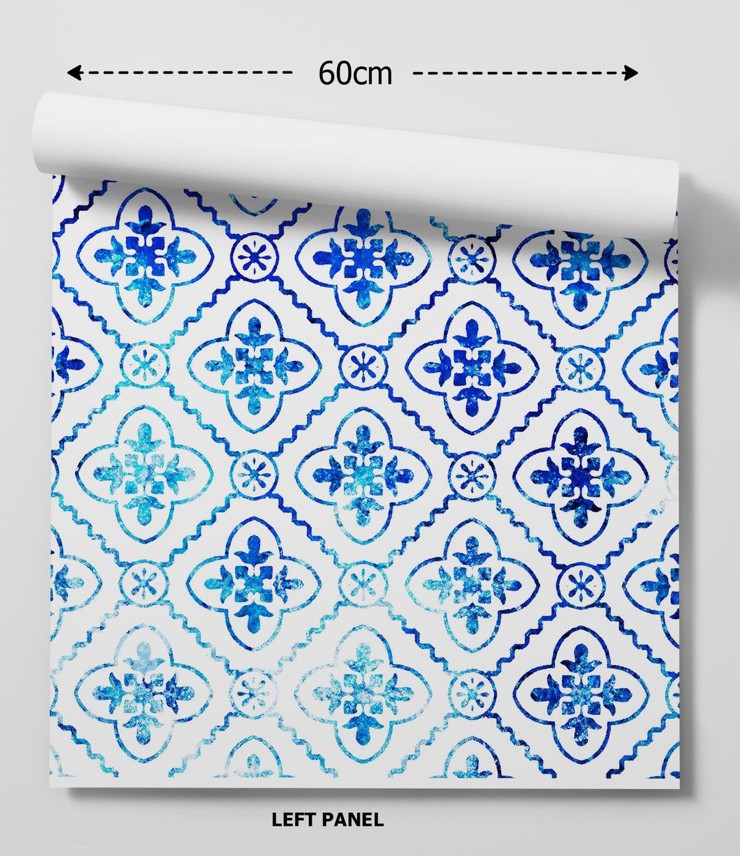 Blue and white patterned lunch in santorini blue tile wallpaper featuring intricate geometric designs for wall decor