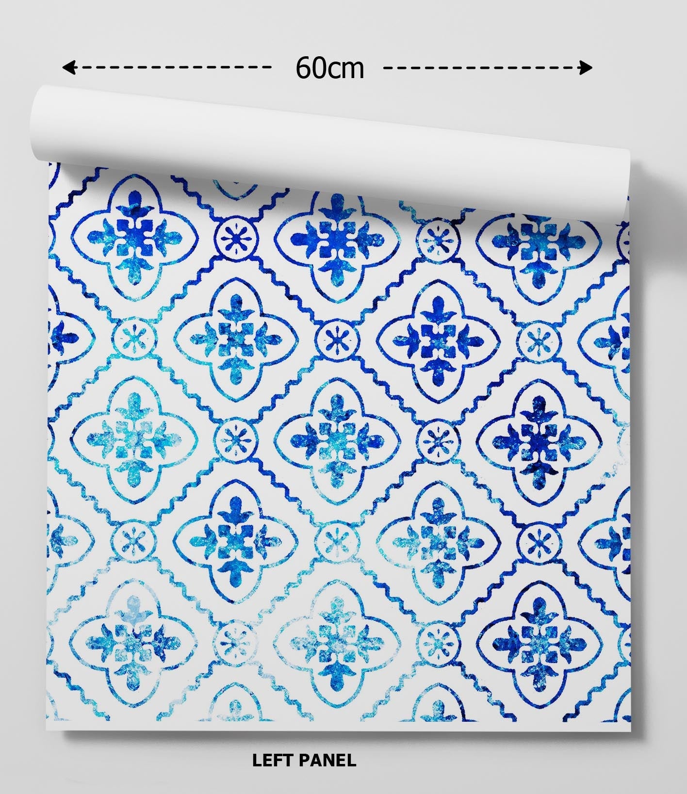 Blue and white patterned lunch in santorini blue tile wallpaper featuring intricate geometric designs for wall decor