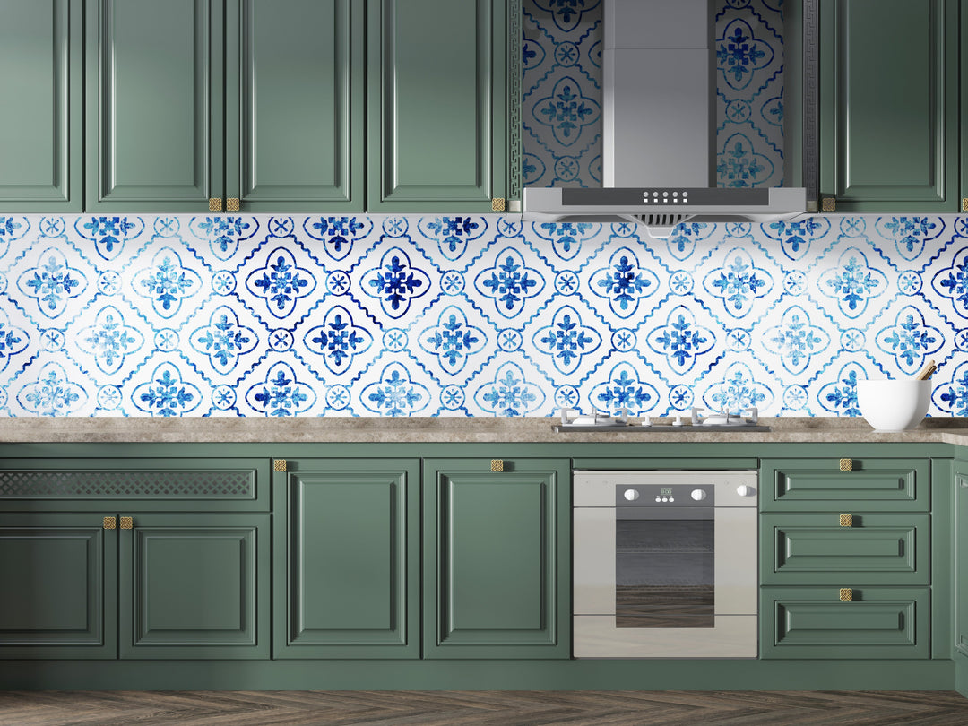 Lunch in Santorini- Blue Tile Wallpaper