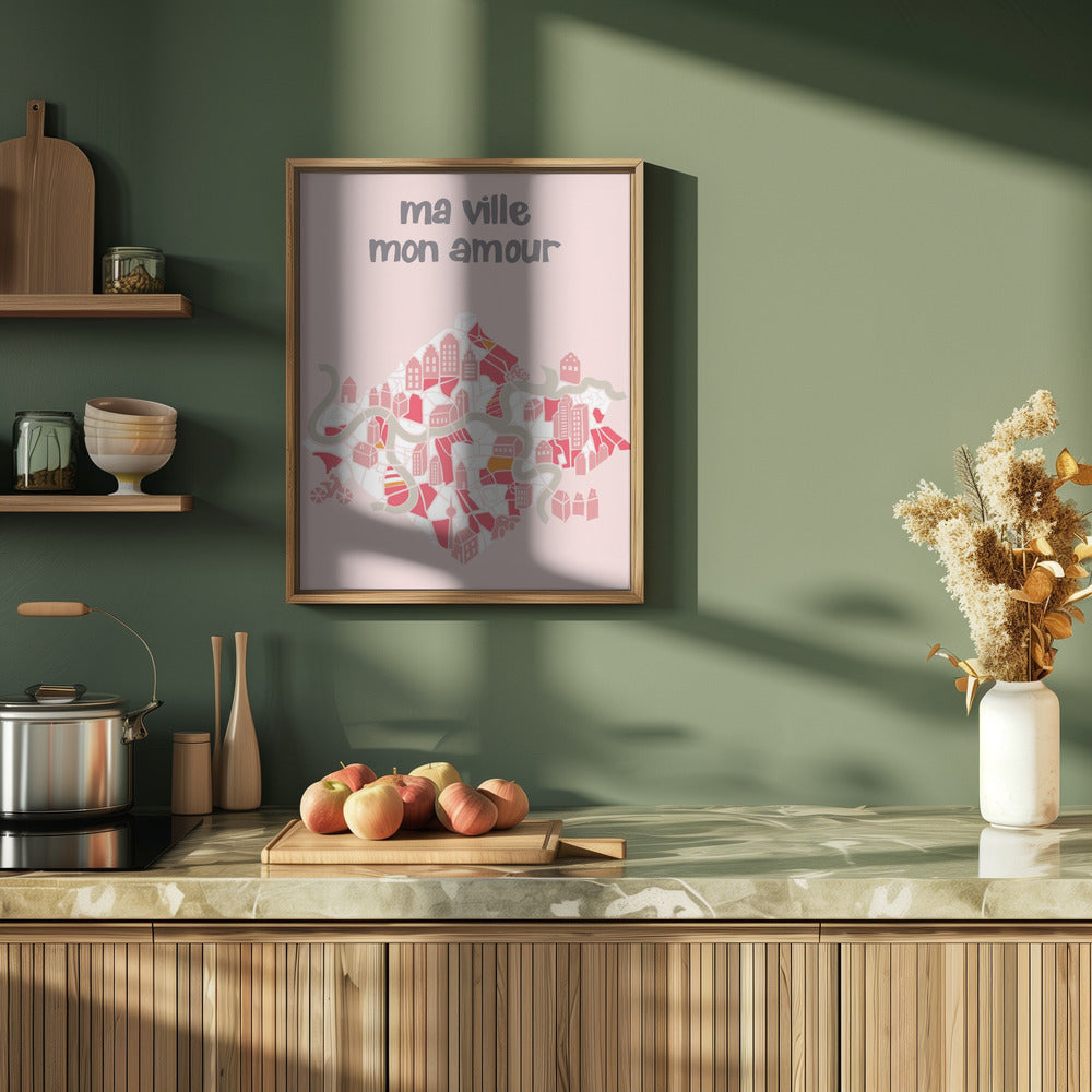 ma ville mon amour; City life collection pearl pink - Stretched Canvas, Poster or Fine Art Print I Heart Wall Art