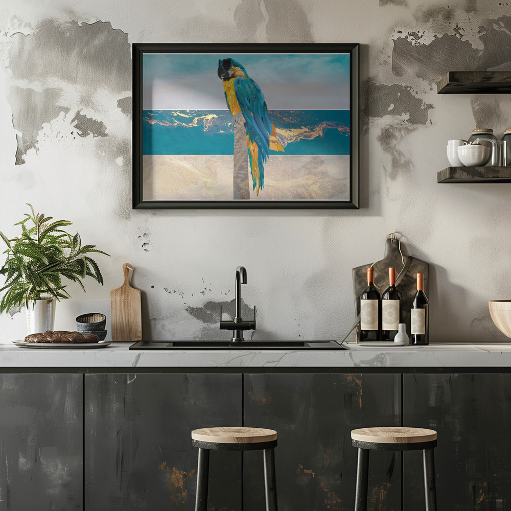 Macaw Seaside Landscape - Stretched Canvas, Poster or Fine Art Print I Heart Wall Art