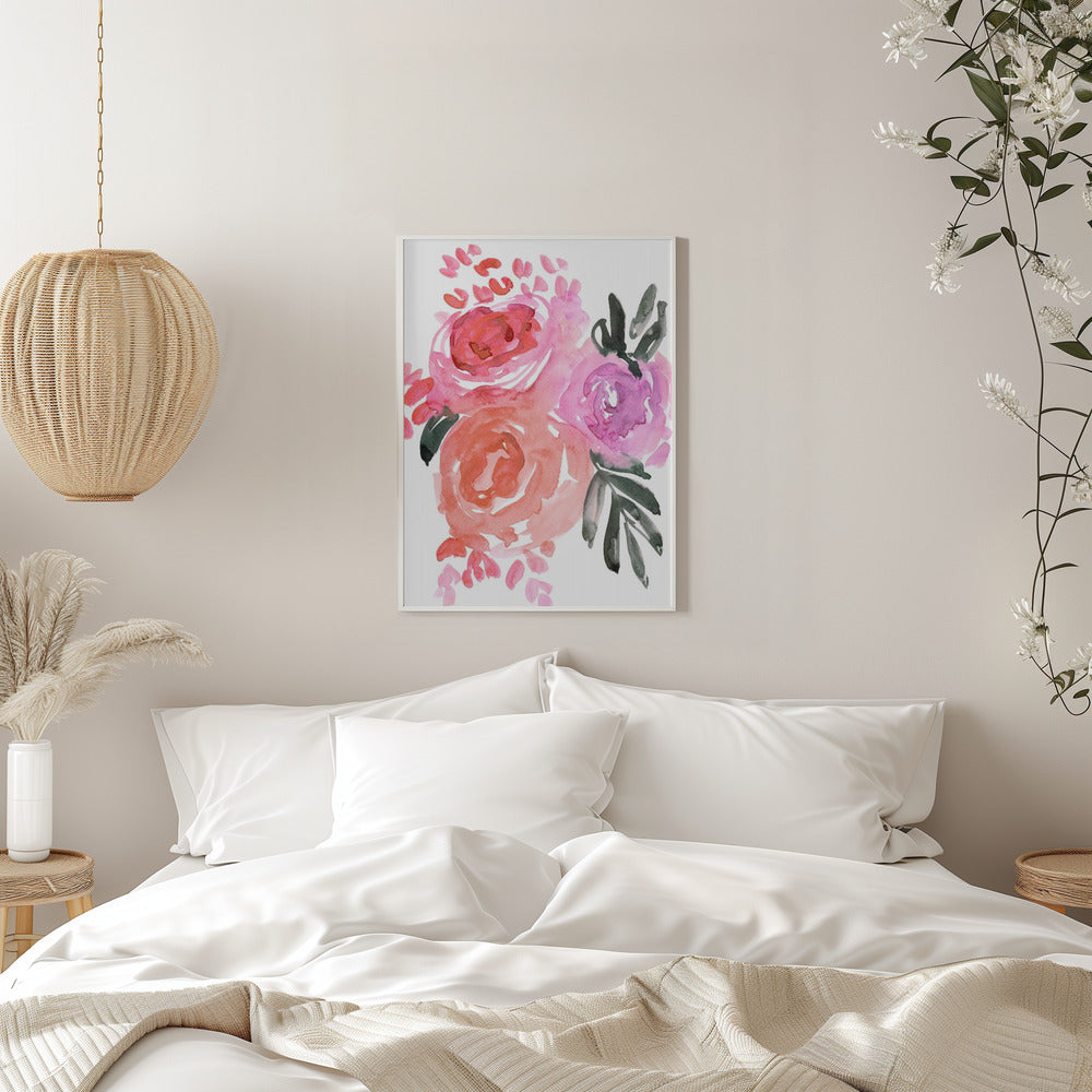 Maeko loose watercolor florals I - Stretched Canvas, Poster or Fine Art Print I Heart Wall Art