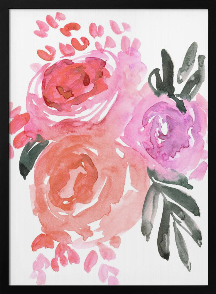 Maeko loose watercolor florals I - Stretched Canvas, Poster or Fine Art Print I Heart Wall Art