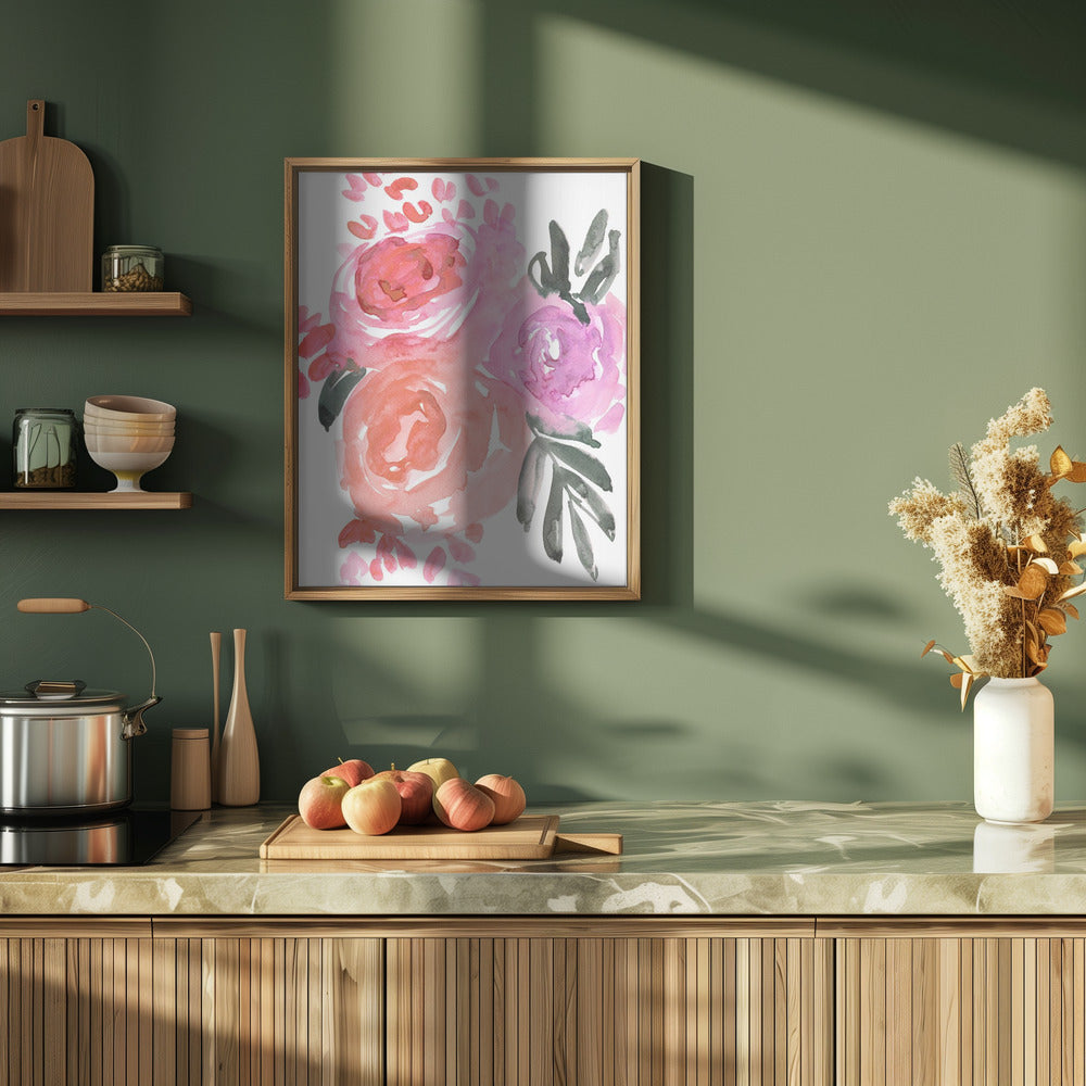Maeko loose watercolor florals I - Stretched Canvas, Poster or Fine Art Print I Heart Wall Art