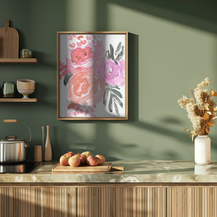 Maeko loose watercolor florals I - Stretched Canvas, Poster or Fine Art Print I Heart Wall Art