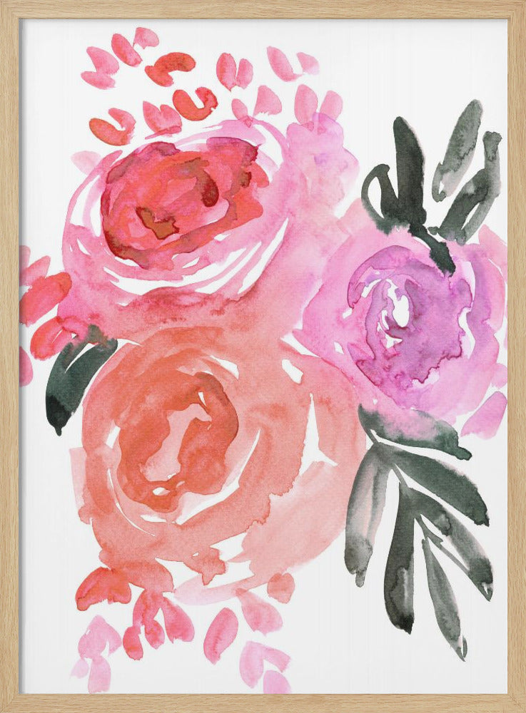 Maeko loose watercolor florals I - Stretched Canvas, Poster or Fine Art Print I Heart Wall Art