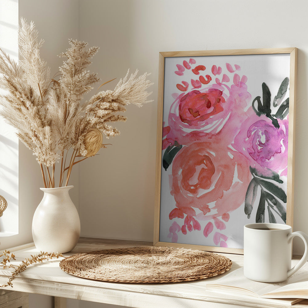 Maeko loose watercolor florals I - Stretched Canvas, Poster or Fine Art Print I Heart Wall Art