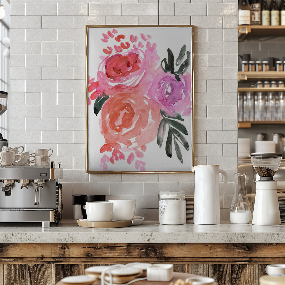 Maeko loose watercolor florals I - Stretched Canvas, Poster or Fine Art Print I Heart Wall Art