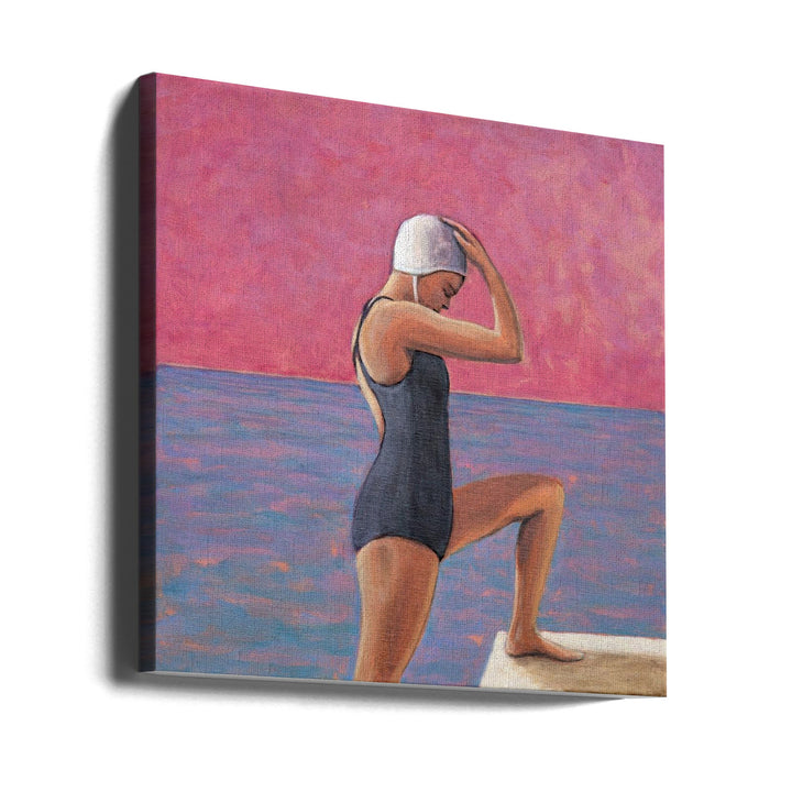 Magenta Swimmer - Square Stretched Canvas, Poster or Fine Art Print I Heart Wall Art