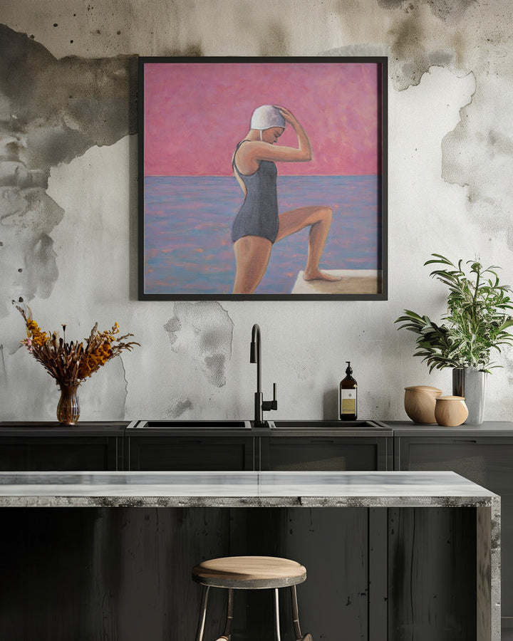 Magenta Swimmer - Square Stretched Canvas, Poster or Fine Art Print I Heart Wall Art