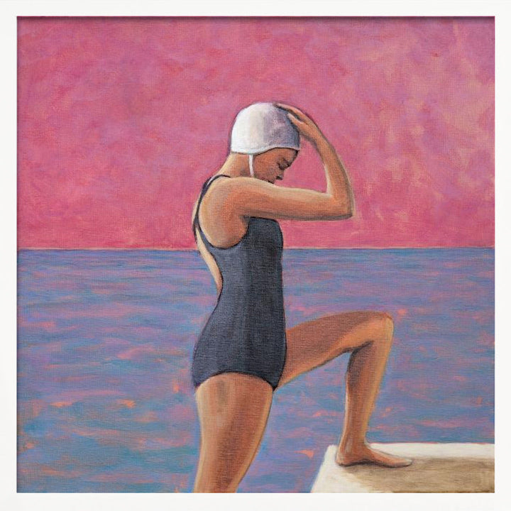 Magenta Swimmer - Square Stretched Canvas, Poster or Fine Art Print I Heart Wall Art