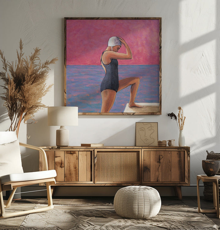 Magenta Swimmer - Square Stretched Canvas, Poster or Fine Art Print I Heart Wall Art
