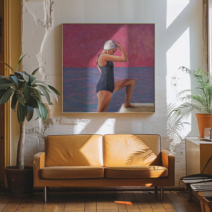 Magenta Swimmer - Square Stretched Canvas, Poster or Fine Art Print I Heart Wall Art