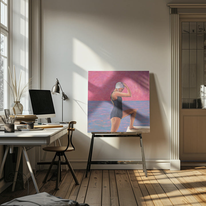 Magenta Swimmer - Square Stretched Canvas, Poster or Fine Art Print I Heart Wall Art