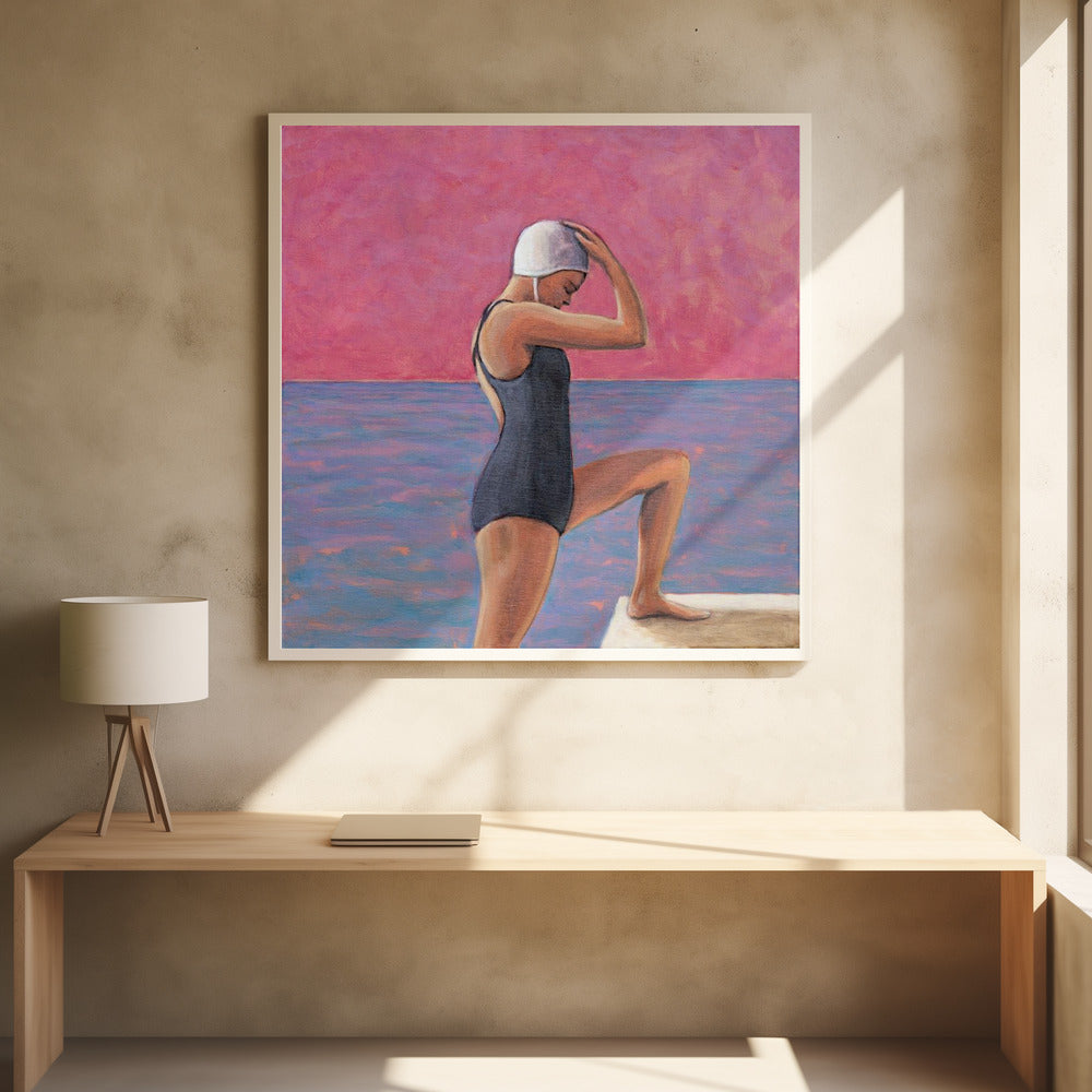Magenta Swimmer - Square Stretched Canvas, Poster or Fine Art Print I Heart Wall Art