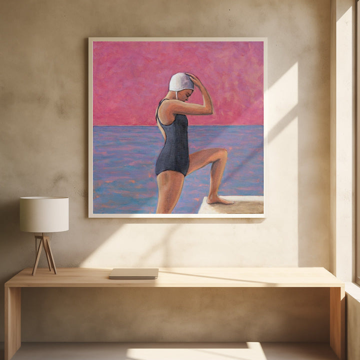 Magenta Swimmer - Square Stretched Canvas, Poster or Fine Art Print I Heart Wall Art