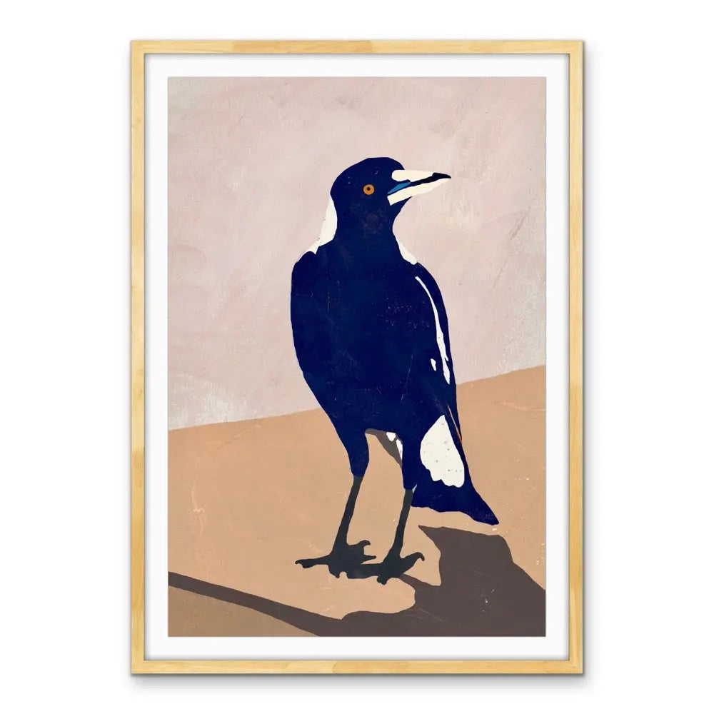 Maggie On The Wall - Magpie Stretched Canvas Print or Framed Fine Art Print - Artwork I Heart Wall Art Australia