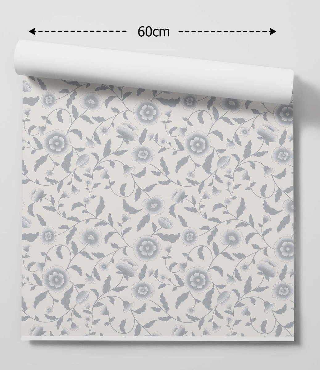 'Maiden's Garden' - Blue Grey and White Vintage Floral Removable Wallpaper - I Heart Wall Art - Poster Print, Canvas Print or Framed Art Print