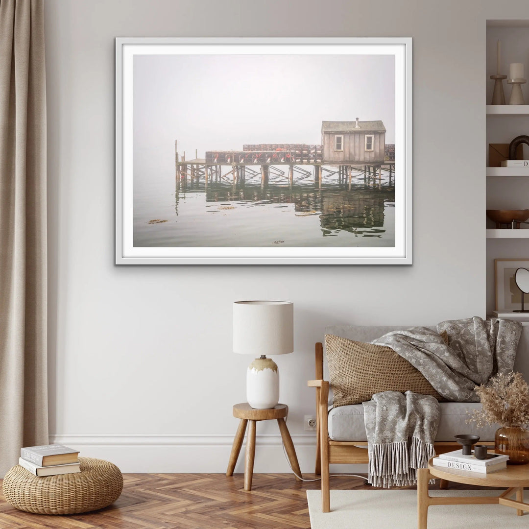 Maine Fishing Shack In The Mist - Hamptons and Coastal Style Photographic Print - I Heart Wall Art