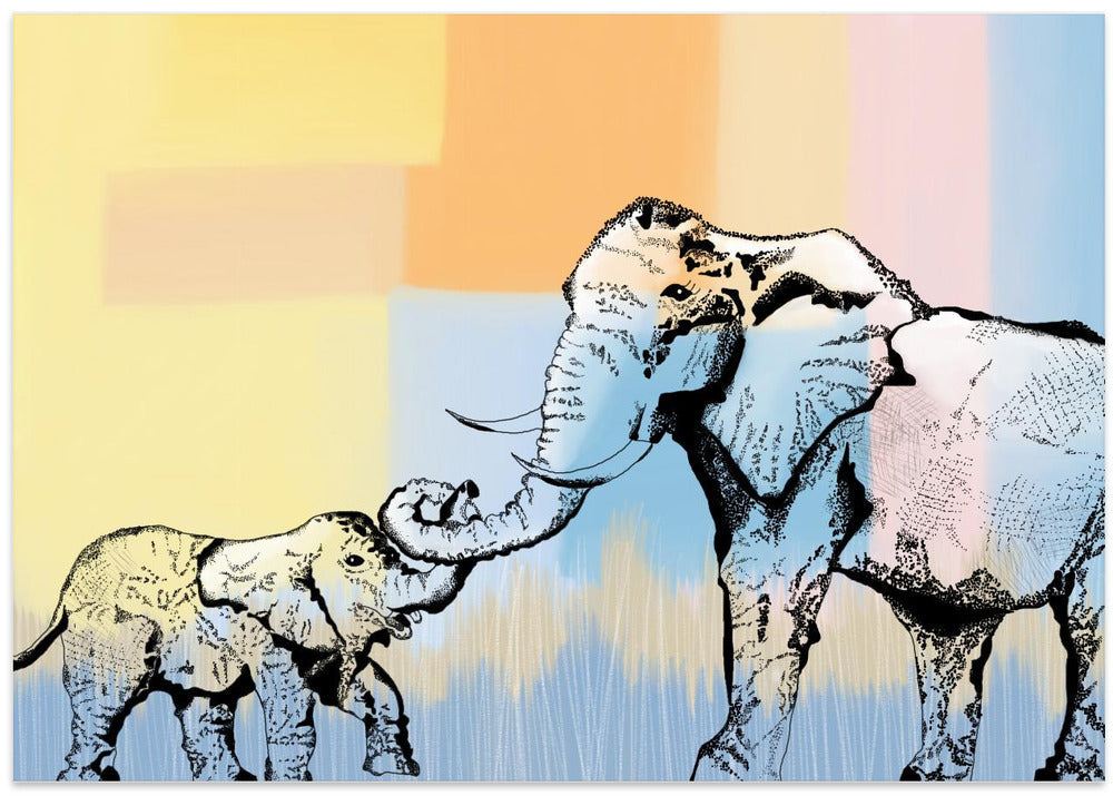 Mama elephantand baby - Stretched Canvas, Poster or Fine Art Print I Heart Wall Art