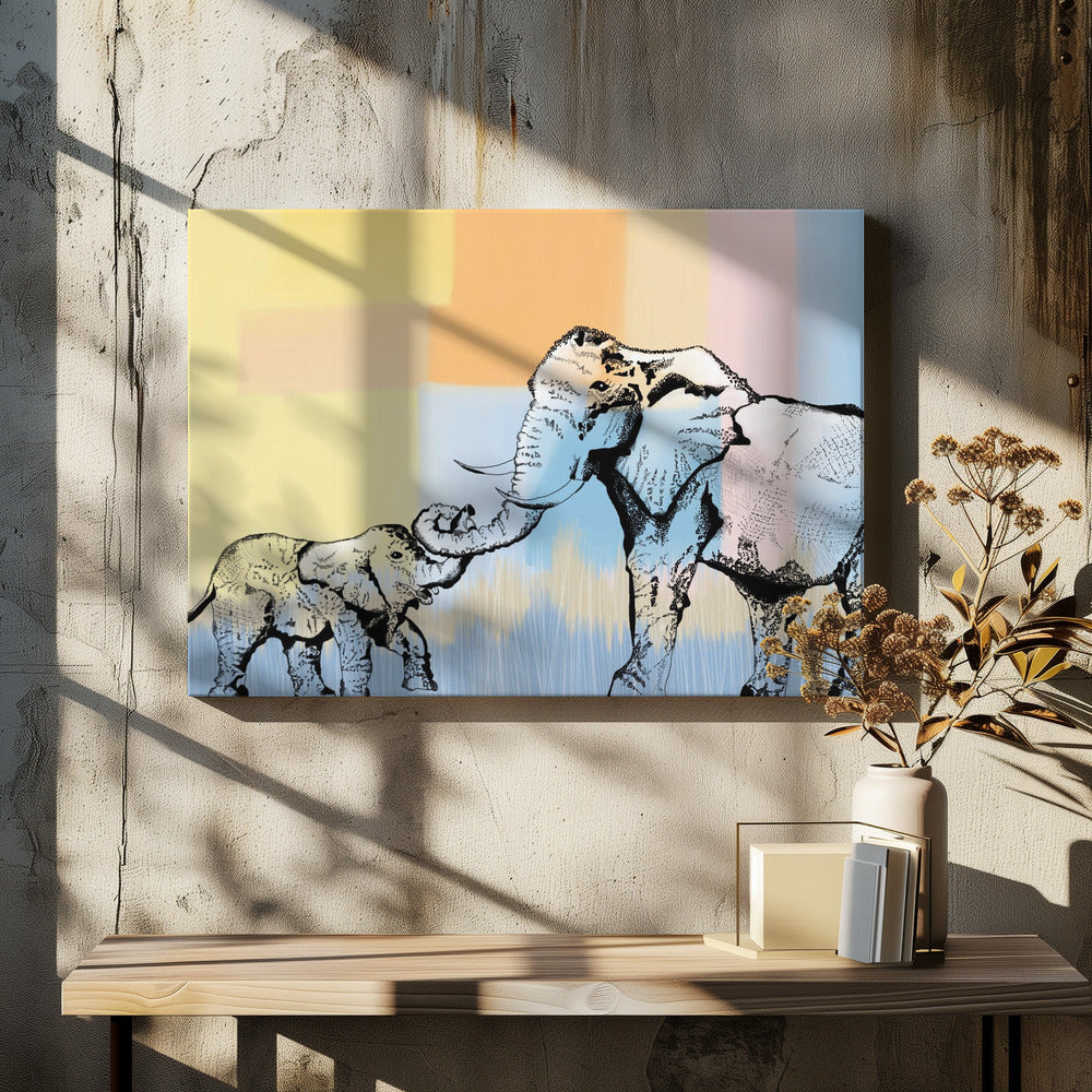 Mama elephantand baby - Stretched Canvas, Poster or Fine Art Print I Heart Wall Art
