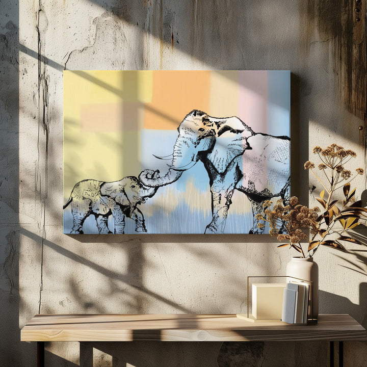 Mama elephantand baby - Stretched Canvas, Poster or Fine Art Print I Heart Wall Art