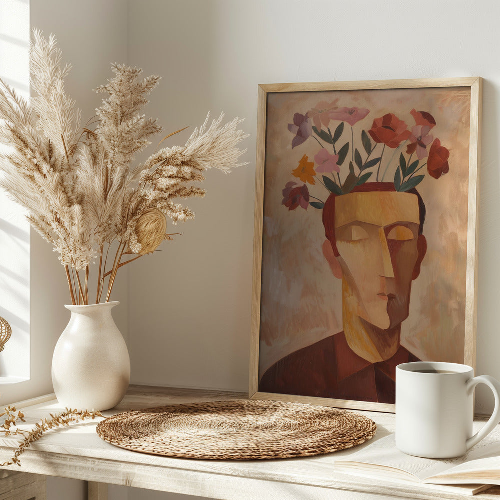 Man With Flowers - Stretched Canvas, Poster or Fine Art Print I Heart Wall Art