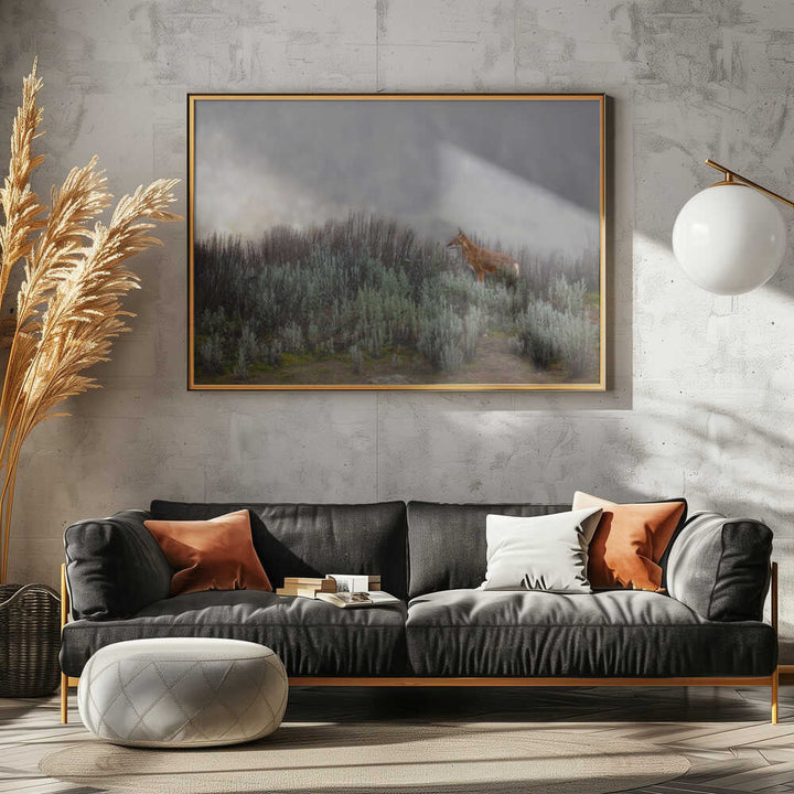 Maned Wolf In Mist - Stretched Canvas, Poster or Fine Art Print - I Heart Wall Art - Poster Print, Canvas Print or Framed Art Print