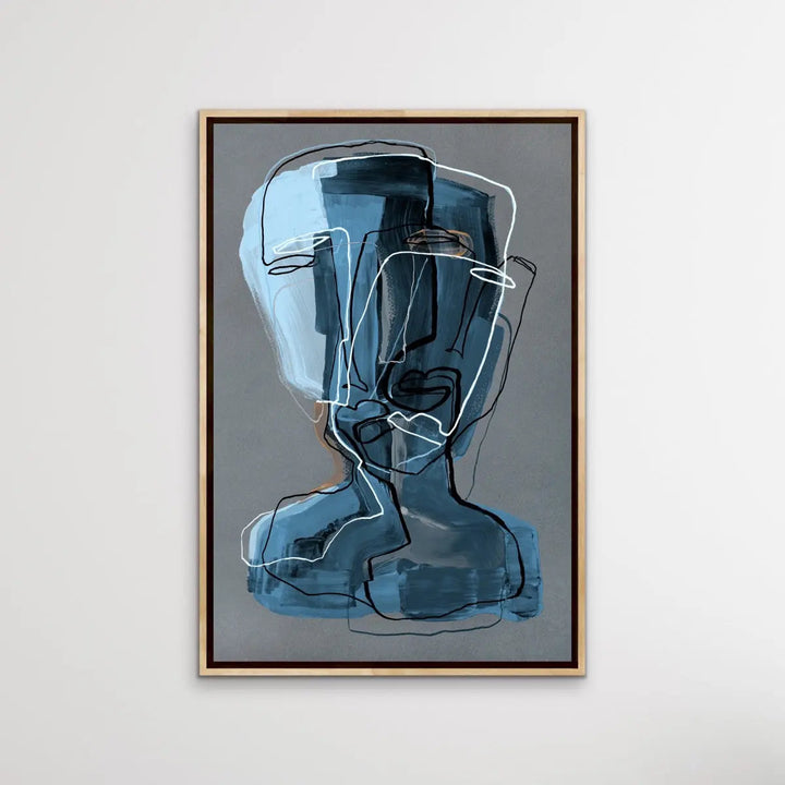 Many Faced in Blue - Colourful Line Drawing Illustration by Natalia Brovchenko Available as a Canvas or Paper Print I Heart Wall Art Australia 