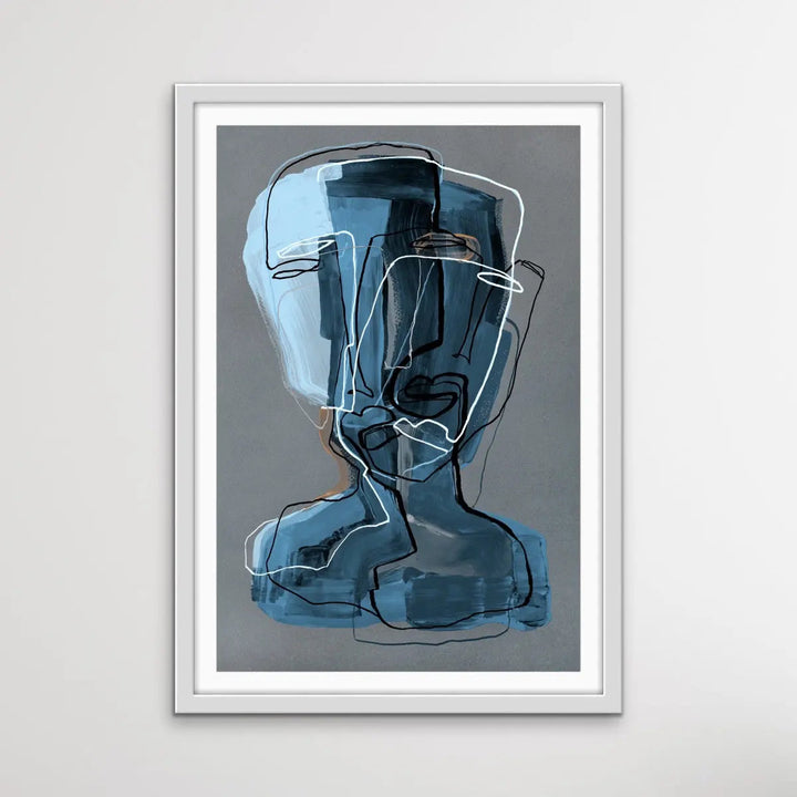 Many Faced in Blue - Colourful Line Drawing Illustration by Natalia Brovchenko Available as a Canvas or Paper Print I Heart Wall Art Australia 