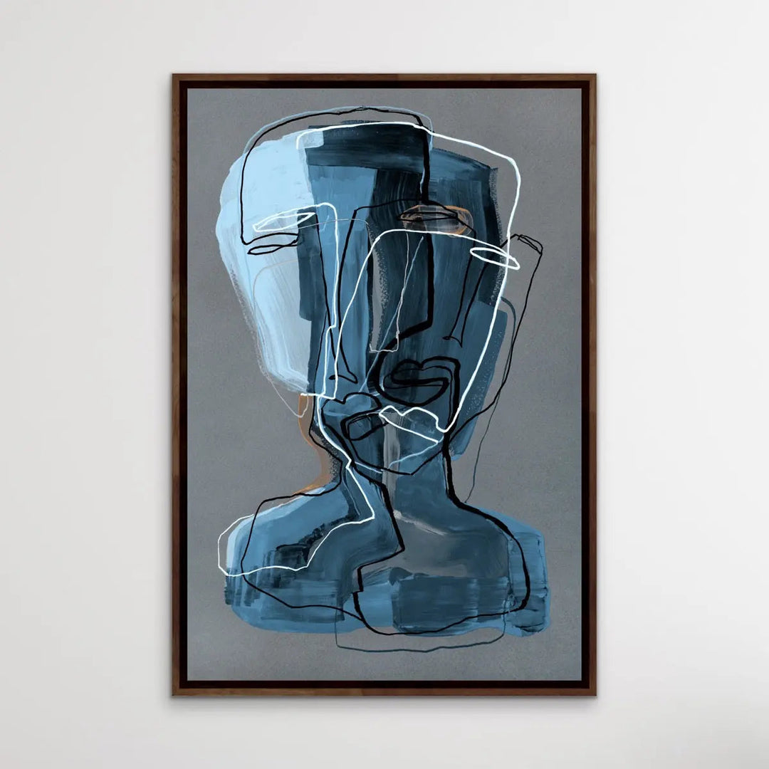 Many Faced in Blue - Colourful Line Drawing Illustration by Natalia Brovchenko Available as a Canvas or Paper Print I Heart Wall Art Australia 