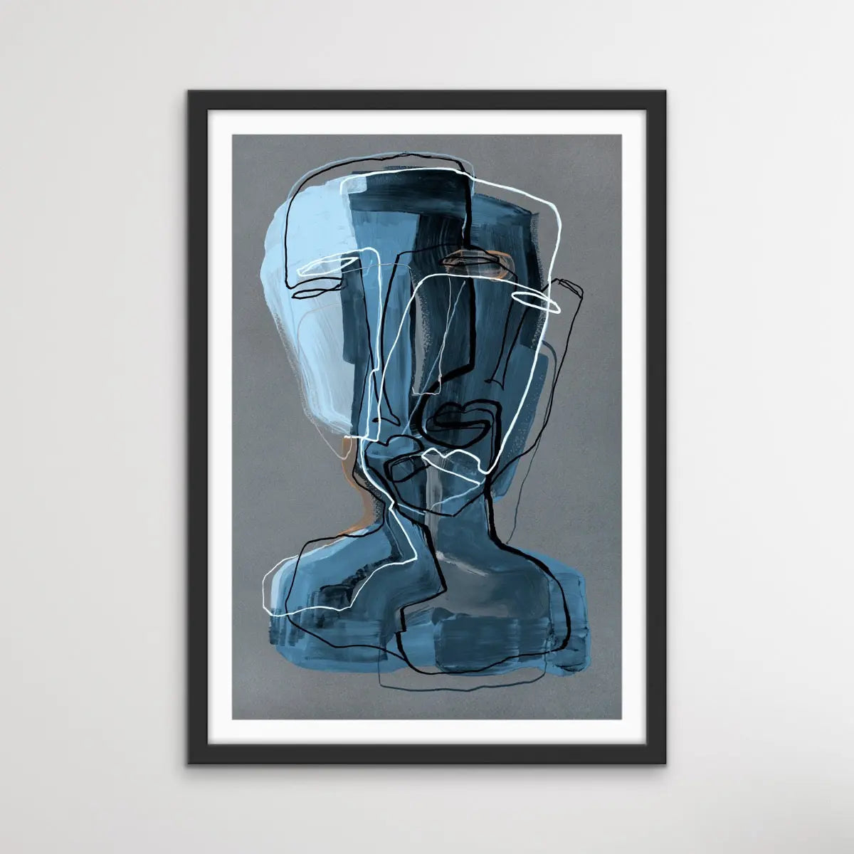 Many Faced in Blue - Colourful Line Drawing Illustration by Natalia Brovchenko Available as a Canvas or Paper Print I Heart Wall Art Australia 