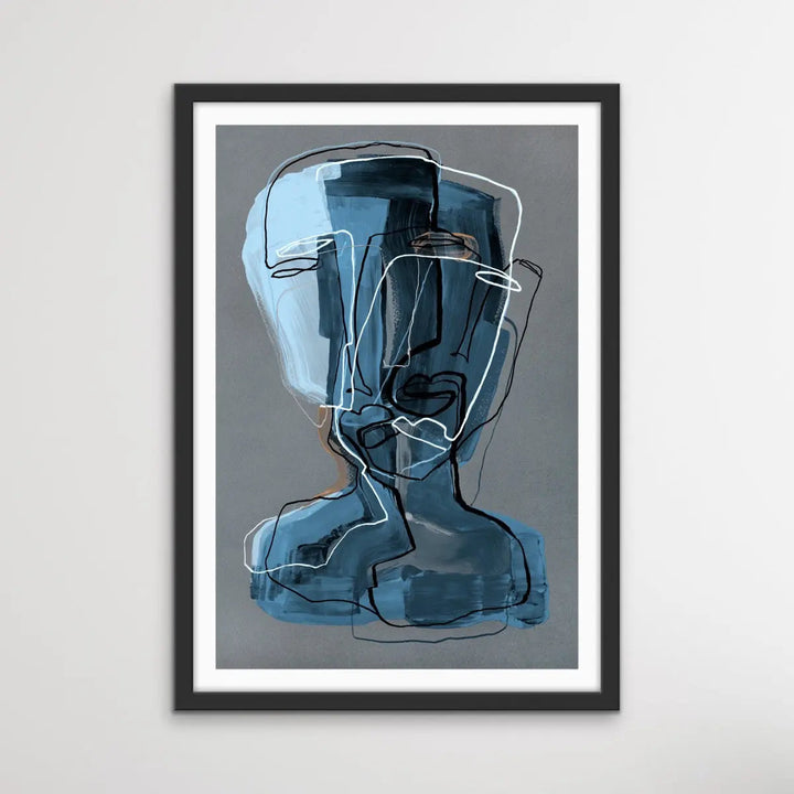 Many Faced in Blue - Colourful Line Drawing Illustration by Natalia Brovchenko Available as a Canvas or Paper Print I Heart Wall Art Australia 