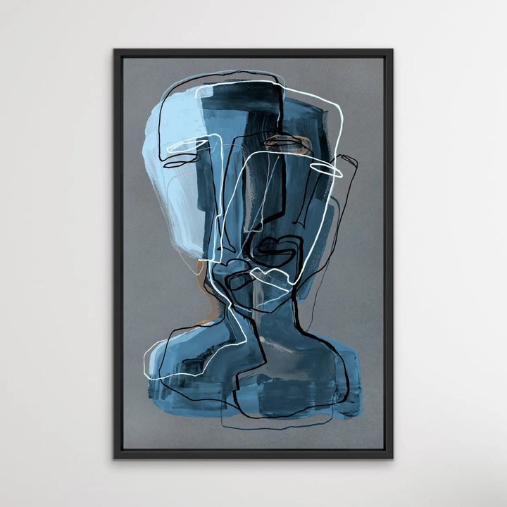 Many Faced in Blue - Colourful Line Drawing Illustration by Natalia Brovchenko Available as a Canvas or Paper Print I Heart Wall Art Australia 