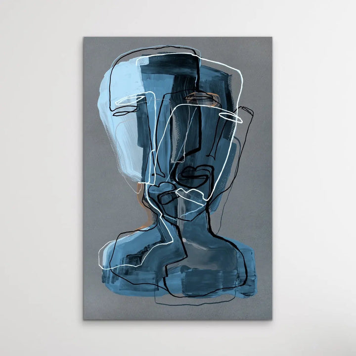 Many Faced in Blue - Colourful Line Drawing Illustration by Natalia Brovchenko Available as a Canvas or Paper Print I Heart Wall Art Australia 