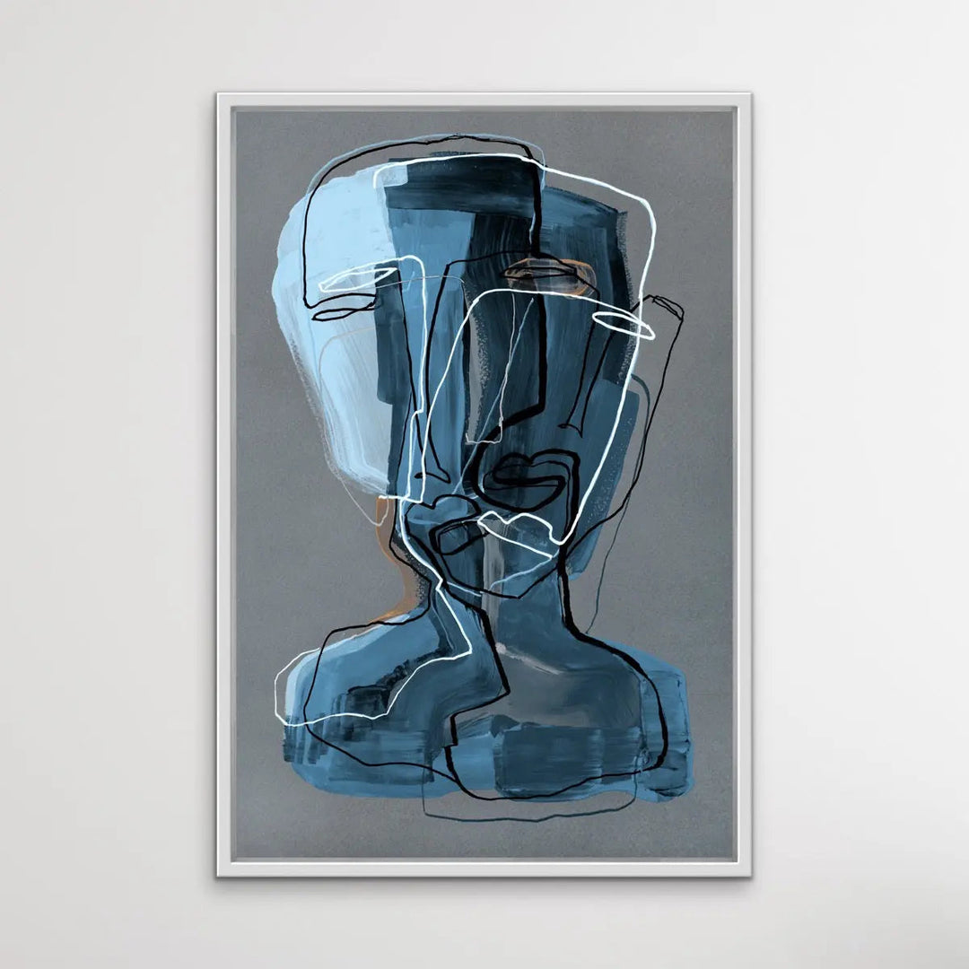 Many Faced in Blue - Colourful Line Drawing Illustration by Natalia Brovchenko Available as a Canvas or Paper Print I Heart Wall Art Australia 