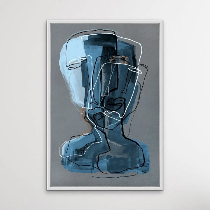 Many Faced in Blue - Colourful Line Drawing Illustration by Natalia Brovchenko Available as a Canvas or Paper Print I Heart Wall Art Australia 