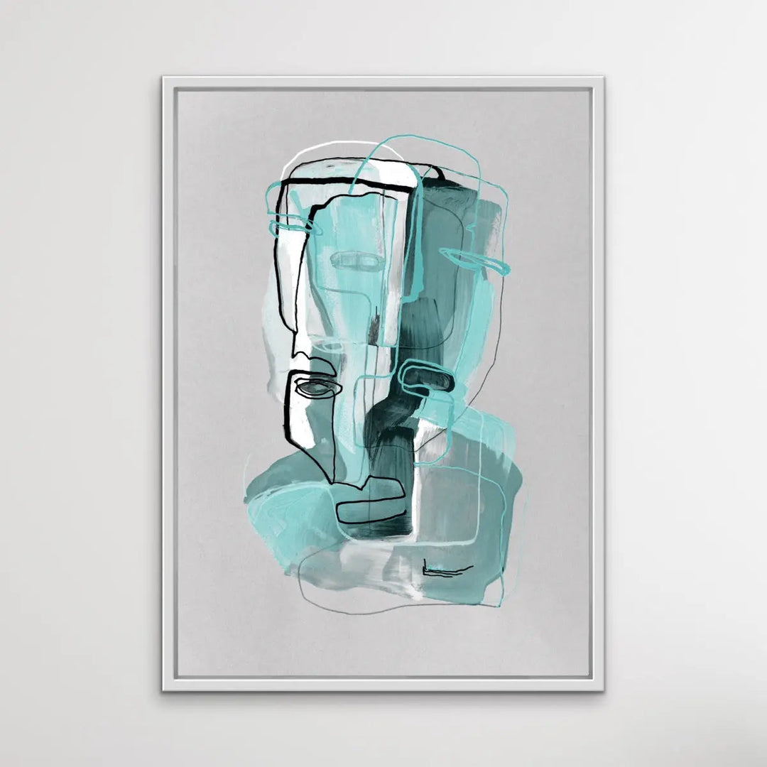 Many Faced in Turquoise - Colourful Line Drawing Illustration by Natalia Brovchenko Available as a Canvas or Paper Print I Heart Wall Art Australia 
