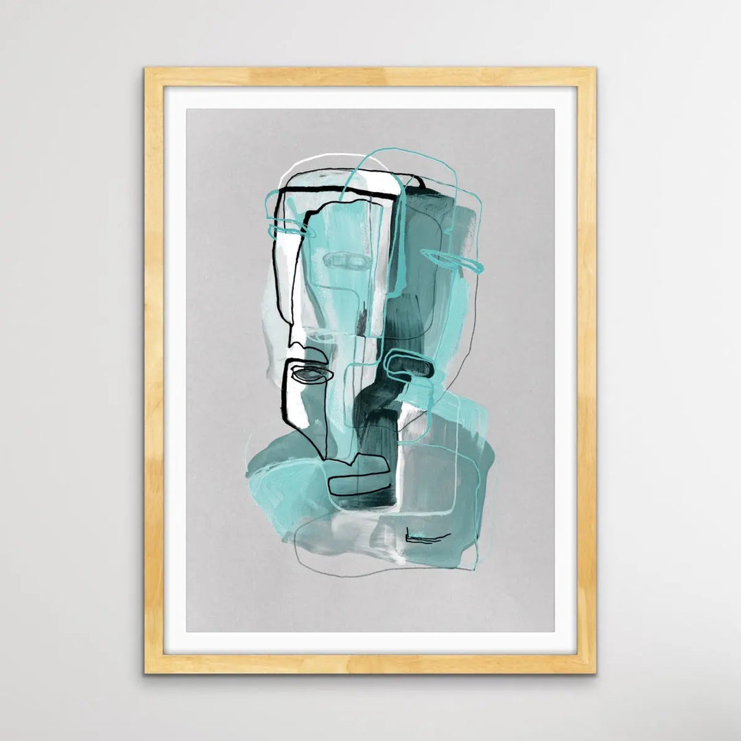 Many Faced in Turquoise - Colourful Line Drawing Illustration by Natalia Brovchenko Available as a Canvas or Paper Print I Heart Wall Art Australia 
