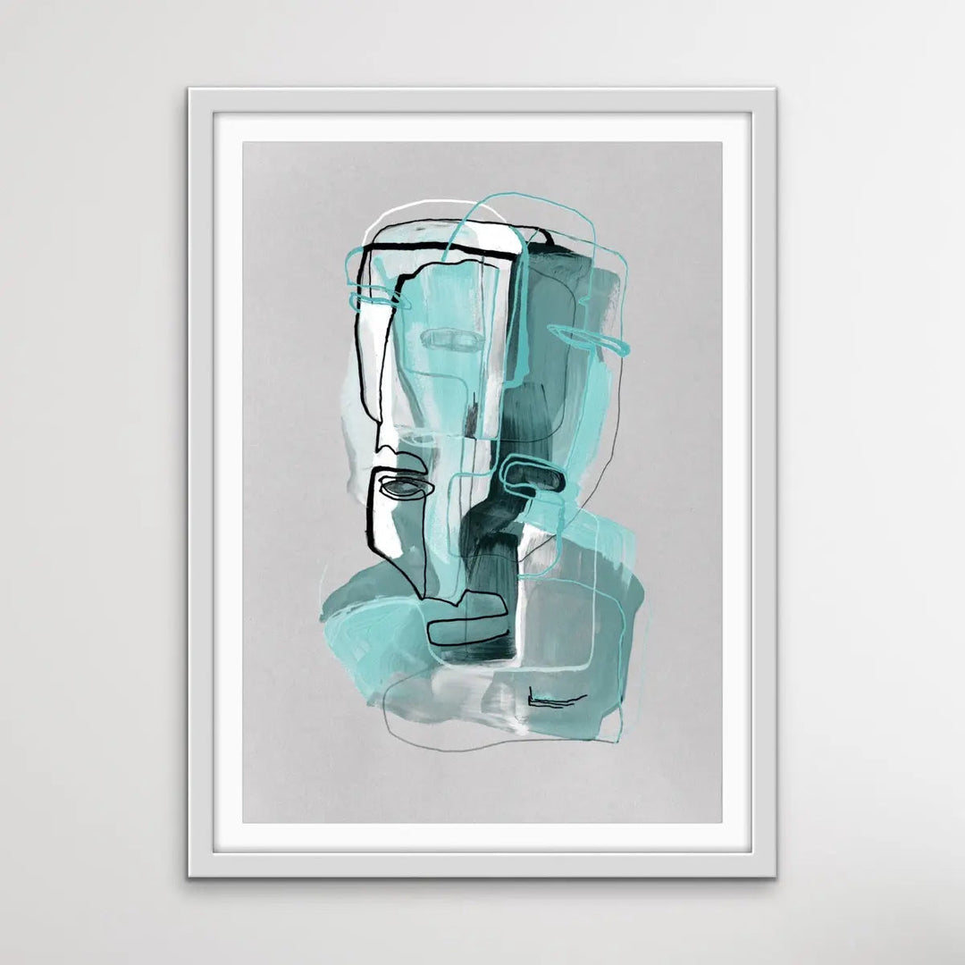 Many Faced in Turquoise - Colourful Line Drawing Illustration by Natalia Brovchenko Available as a Canvas or Paper Print I Heart Wall Art Australia 