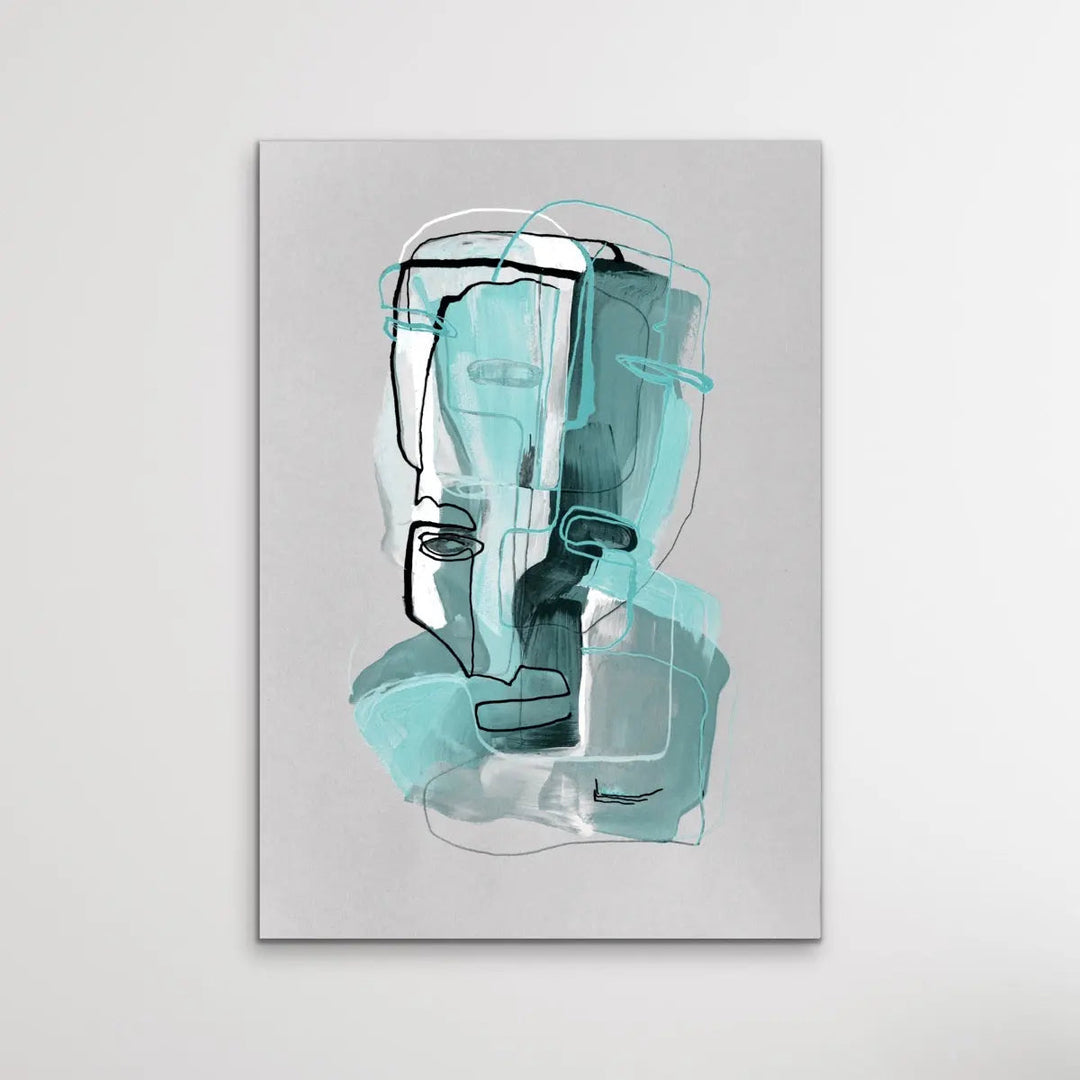 Many Faced in Turquoise - Colourful Line Drawing Illustration by Natalia Brovchenko Available as a Canvas or Paper Print I Heart Wall Art Australia 