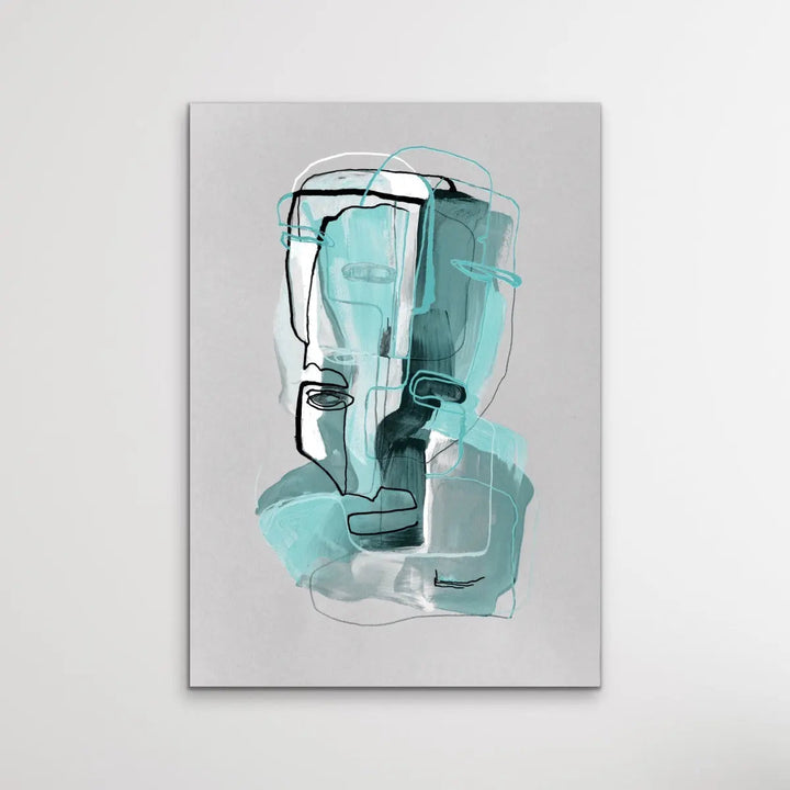 Many Faced in Turquoise - Colourful Line Drawing Illustration by Natalia Brovchenko Available as a Canvas or Paper Print I Heart Wall Art Australia 