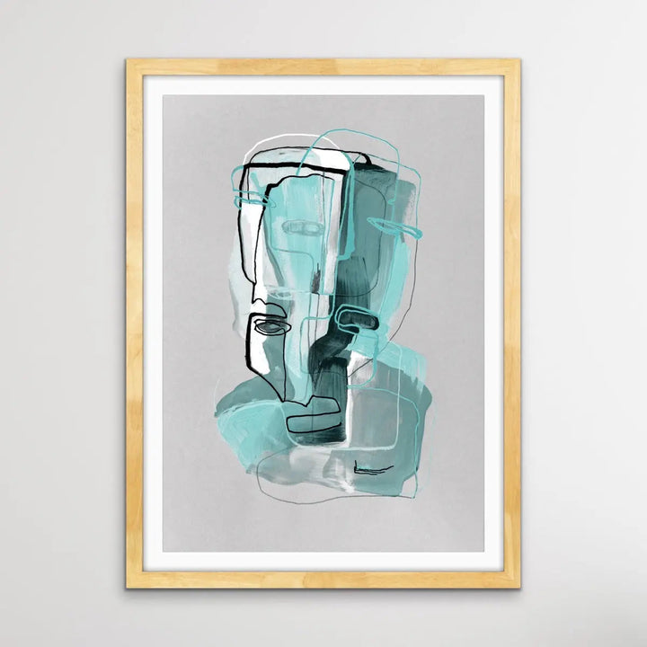 Many Faced in Turquoise - Colourful Line Drawing Illustration by Natalia Brovchenko Available as a Canvas or Paper Print I Heart Wall Art Australia 