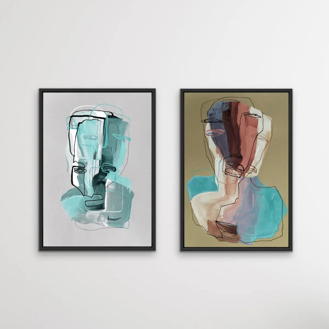 Many Faced - Two Piece Portrait Line Drawing Set by Ukrainian Artist Natalia Brovchenko I Heart Wall Art Australia 