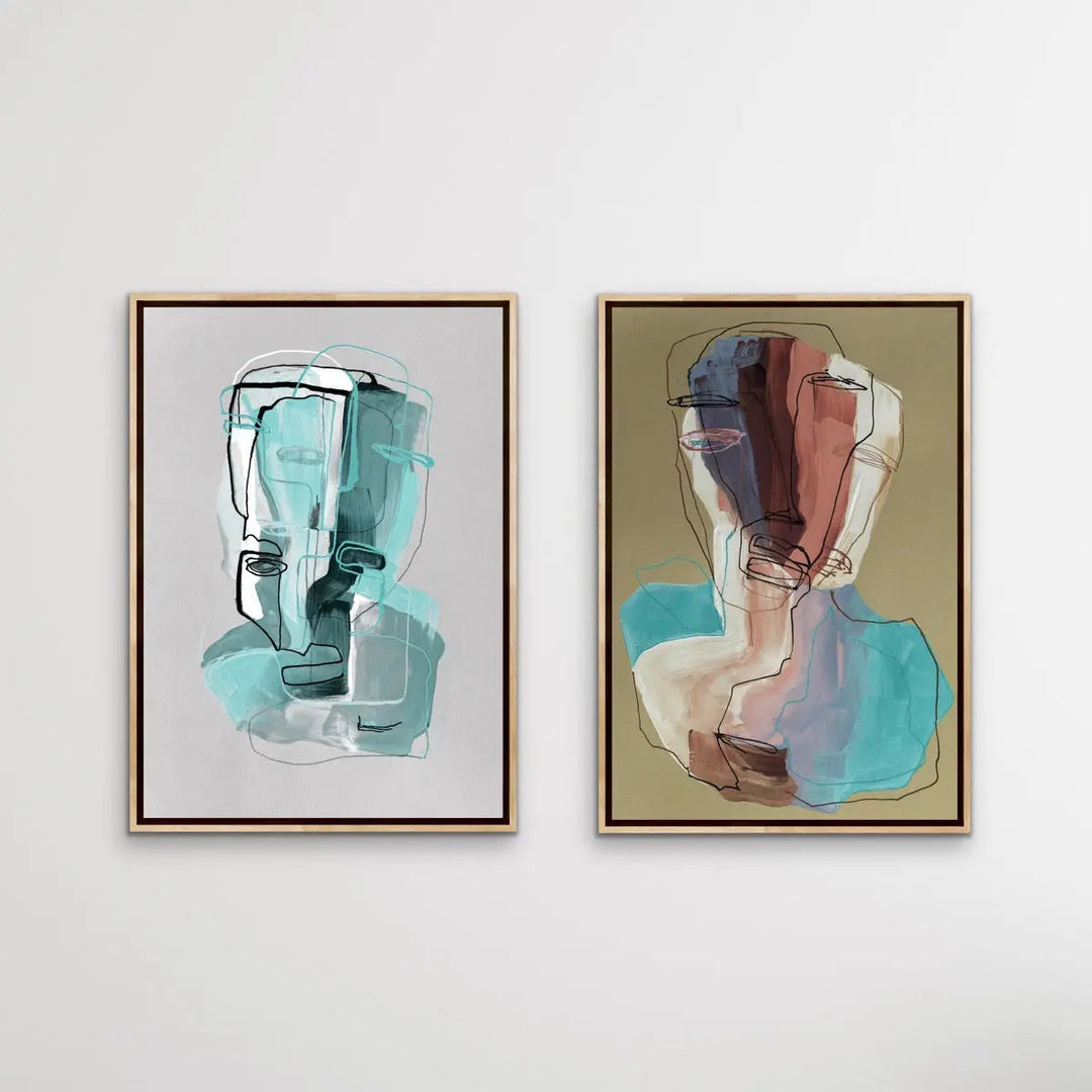 Many Faced - Two Piece Portrait Line Drawing Set by Ukrainian Artist Natalia Brovchenko I Heart Wall Art Australia 